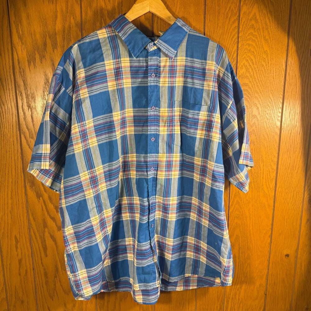 Main Stream Men's Short Sleeve Plaid Button Down Shirt 3X